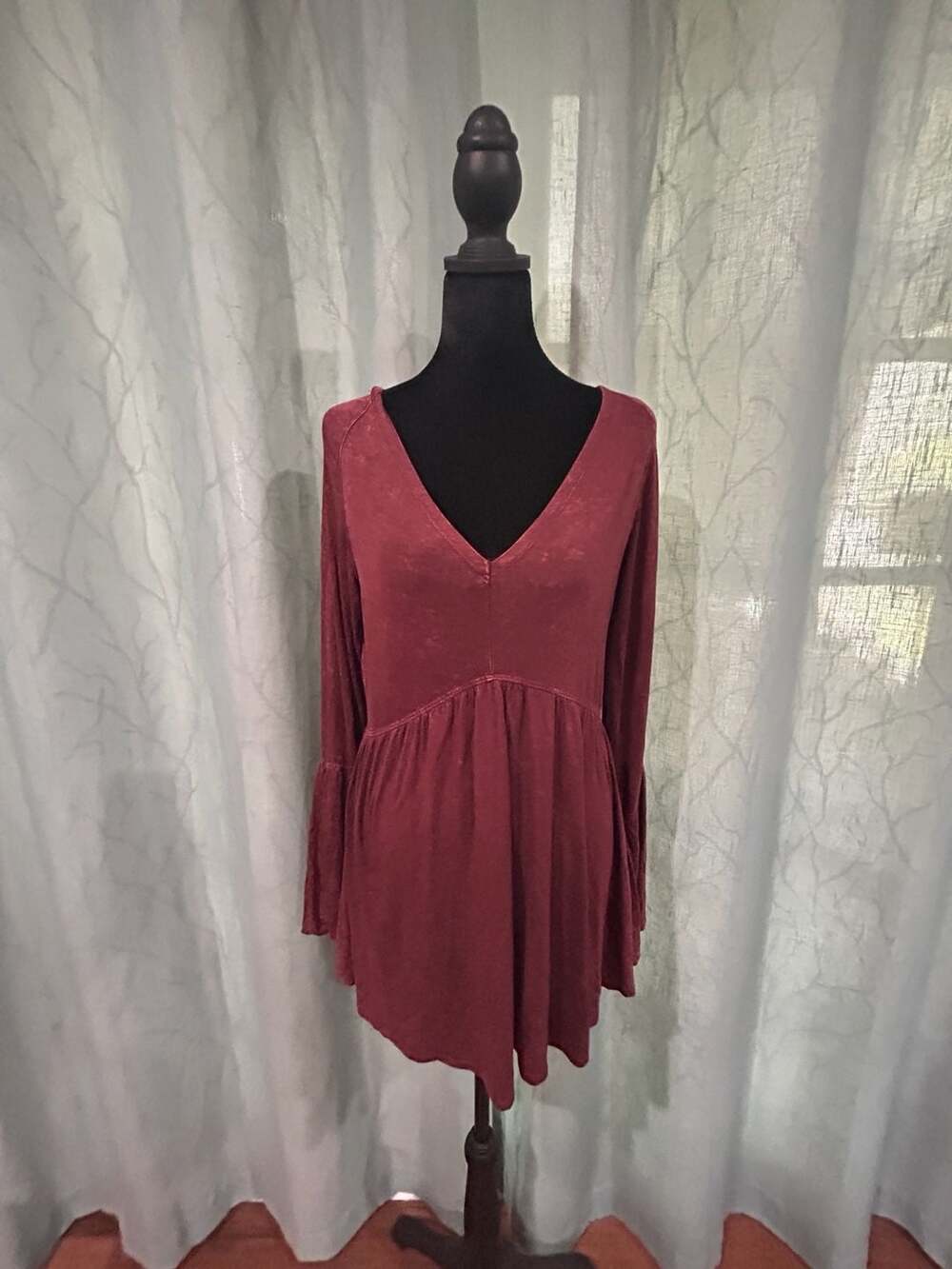 Jodifl Mineral Washed Long Sleeve Bell Sleeve Babydoll Tunic/Dress